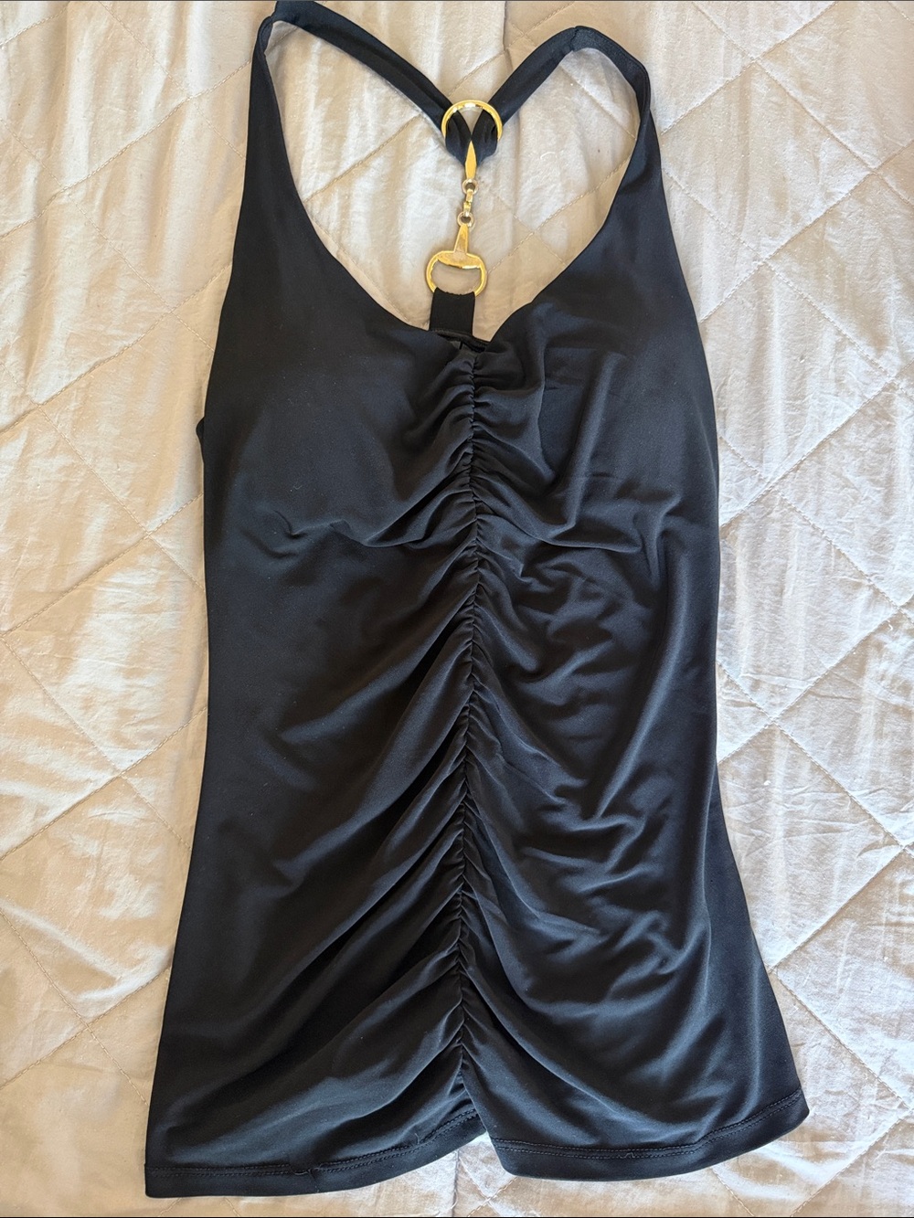 Bisou Bisou Black Ruched Front Camisole with Gold Hardware